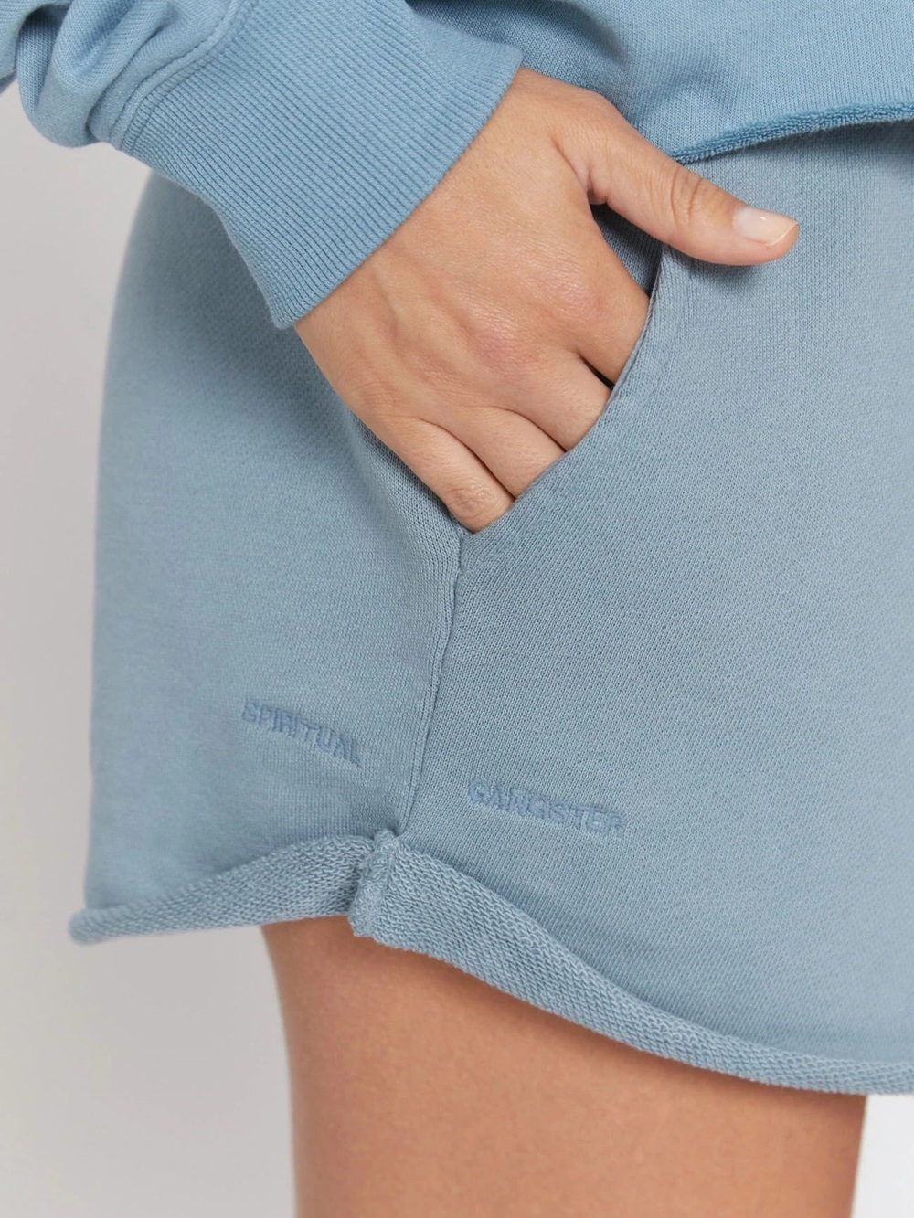 Spiritual Gangster 100% Cotton Lounge Shorts, Lake Como Grey Blue – Small